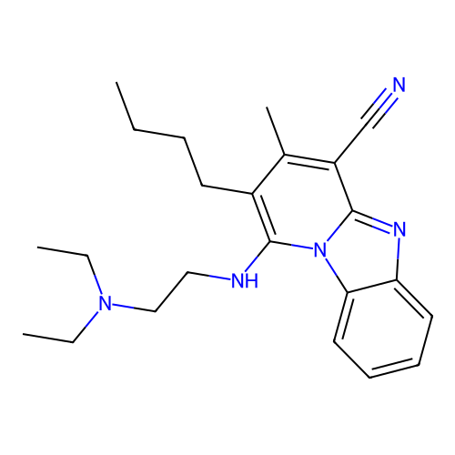 2-butyl-1-(2-diethylaminoethylamino)-3-methylpyrido[1,2-a]benzimidazole-4-carbonitrile structure