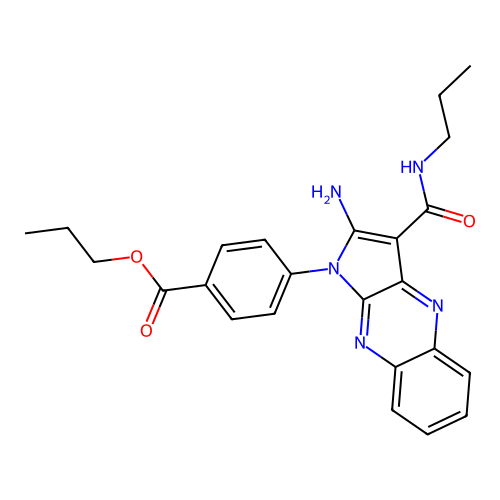 propyl 4-(2-amino-3-(propylcarbamoyl)-1H-pyrrolo[2,3-b]quinoxalin-1-yl)benzoate structure
