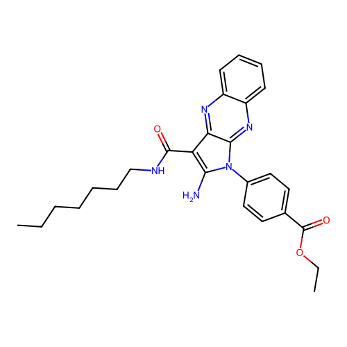 ethyl 4-(2-amino-3-(heptylcarbamoyl)-1H-pyrrolo[2,3-b]quinoxalin-1-yl)benzoate structure