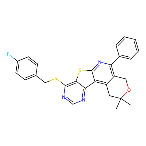 2,2-DIMETHYL-5-PHENYL-1,4-DIHYDRO-2H-PYRANO[4'',3'':4',5']PYRIDO[3',2':4,5]THIENO[3,2-D]PYRIMIDIN-8-YL (4-FLUOROBENZYL) SULFIDE structure