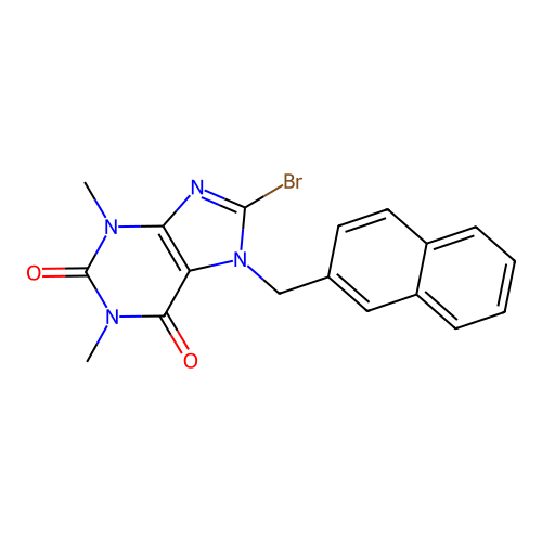 8-bromo-1,3-dimethyl-7-(2-naphthylmethyl)-3,7-dihydro-1H-purine-2,6-dione structure
