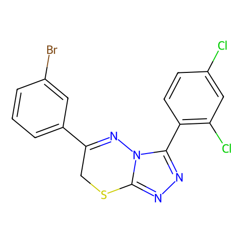 6-(3-bromophenyl)-3-(2,4-dichlorophenyl)-7H-[1,2,4]triazolo[3,4-b][1,3,4]thiadiazine structure