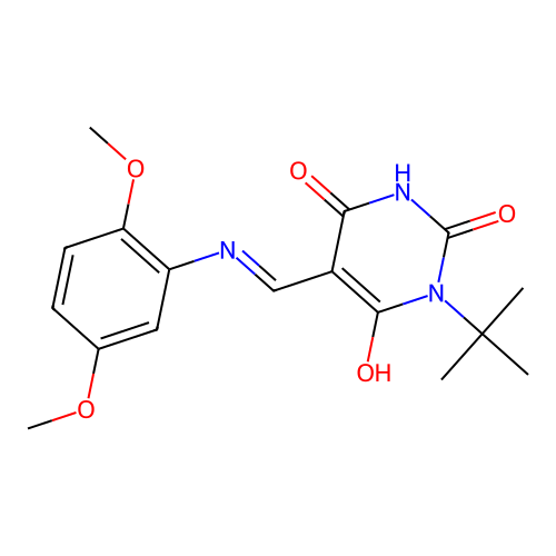 (5Z)-1-tert-butyl-5-[(2,5-dimethoxyanilino)methylidene]-1,3-diazinane-2,4,6-trione structure