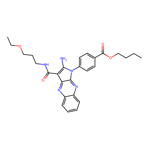 butyl 4-(2-amino-3-((3-ethoxypropyl)carbamoyl)-1H-pyrrolo[2,3-b]quinoxalin-1-yl)benzoate structure