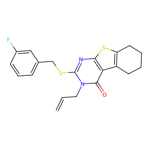 2-[(3-fluorobenzyl)sulfanyl]-3-(prop-2-en-1-yl)-5,6,7,8-tetrahydro[1]benzothieno[2,3-d]pyrimidin-4(3H)-one structure