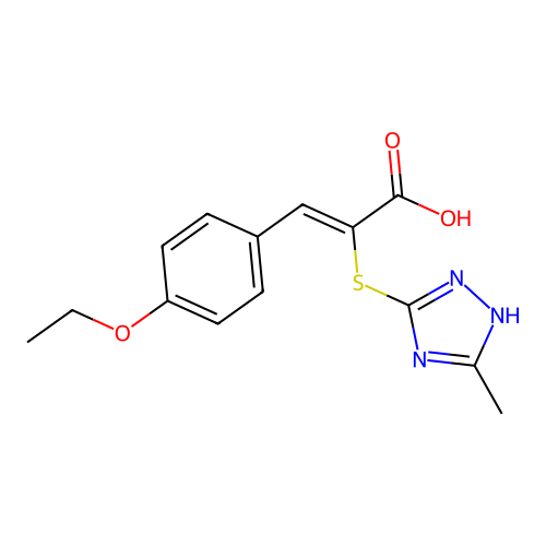 (Z)-3-(4-ethoxyphenyl)-2-((5-methyl-4H-1,2,4-triazol-3-yl)thio)acrylic acid structure