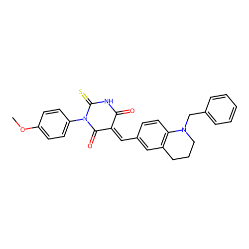 (5E)-5-[(1-benzyl-1,2,3,4-tetrahydroquinolin-6-yl)methylidene]-1-(4-methoxyphenyl)-2-sulfanylpyrimidine-4,6(1H,5H)-dione structure