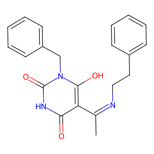 (E)-1-benzyl-5-(1-(phenethylamino)ethylidene)pyrimidine-2,4,6(1H,3H,5H)-trione structure