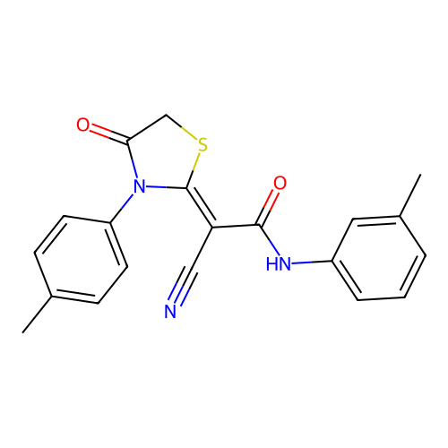 (Z)-2-cyano-2-(4-oxo-3-(p-tolyl)thiazolidin-2-ylidene)-N-(m-tolyl)acetamide structure