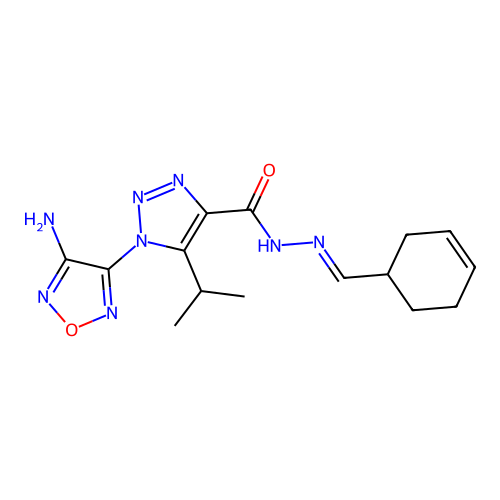 (E)-1-(4-amino-1,2,5-oxadiazol-3-yl)-N'-(cyclohex-3-en-1-ylmethylene)-5-isopropyl-1H-1,2,3-triazole-4-carbohydrazide structure