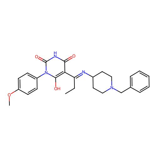 (E)-5-(1-((1-benzylpiperidin-4-yl)amino)propylidene)-1-(4-methoxyphenyl)pyrimidine-2,4,6(1H,3H,5H)-trione structure