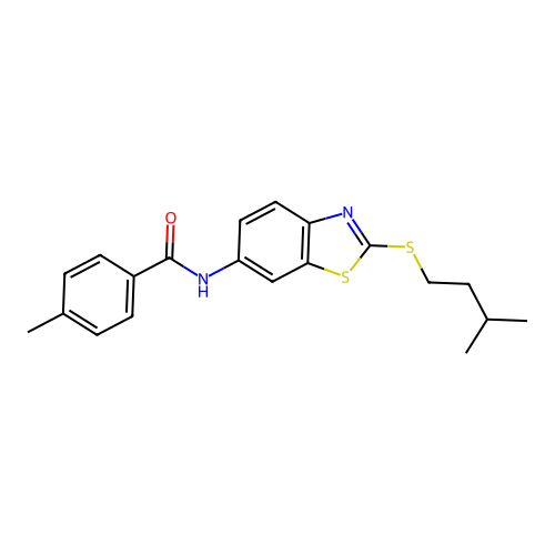 4-methyl-N-{2-[(3-methylbutyl)sulfanyl]-1,3-benzothiazol-6-yl}benzamide structure