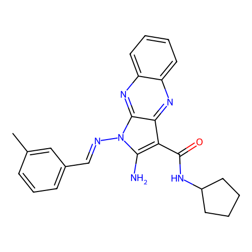 (E)-2-amino-N-cyclopentyl-1-((3-methylbenzylidene)amino)-1H-pyrrolo[2,3-b]quinoxaline-3-carboxamide structure