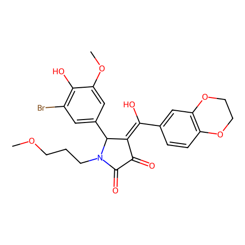 (4E)-5-(3-bromo-4-hydroxy-5-methoxyphenyl)-4-[2,3-dihydro-1,4-benzodioxin-6-yl(hydroxy)methylidene]-1-(3-methoxypropyl)pyrrolidine-2,3-dione structure