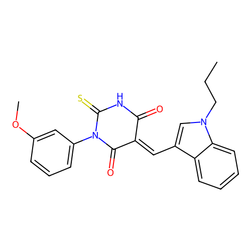 (5E)-1-(3-methoxyphenyl)-5-[(1-propyl-1H-indol-3-yl)methylidene]-2-sulfanylpyrimidine-4,6(1H,5H)-dione structure