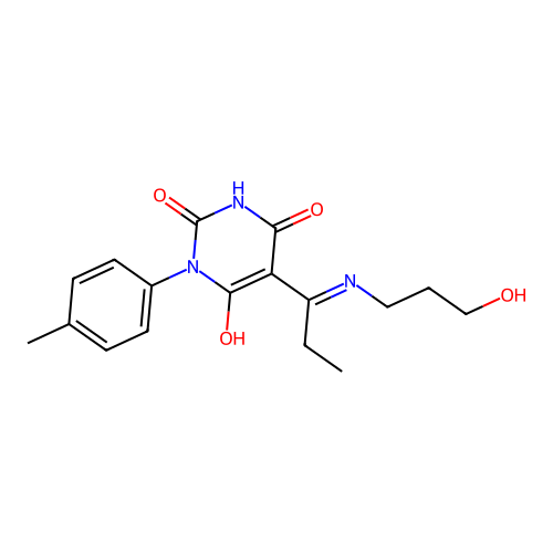 5-[1-(3-hydroxypropylamino)propylidene]-1-(4-methylphenyl)-1,3-diazinane-2,4,6-trione structure