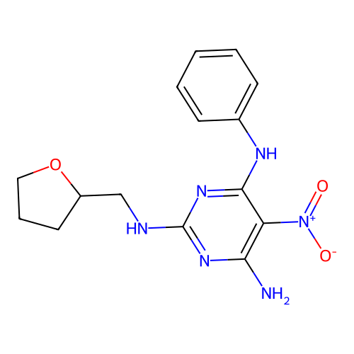 5-Nitro-N'-phenyl-N-(tetrahydro-furan-2-ylmethyl)-pyrimidine-2,4,6-triamine structure