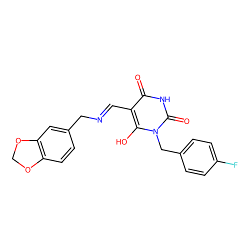 (5E)-5-[(1,3-benzodioxol-5-ylmethylamino)methylidene]-1-[(4-fluorophenyl)methyl]-1,3-diazinane-2,4,6-trione structure