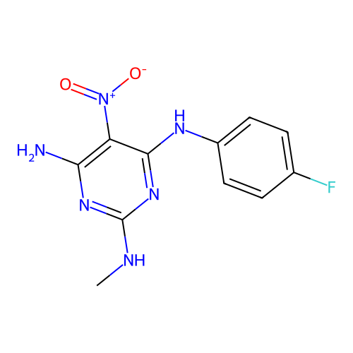 N4-(4-fluorophenyl)-N2-methyl-5-nitropyrimidine-2,4,6-triamine structure