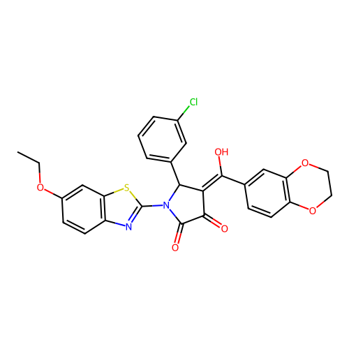 (4E)-5-(3-chlorophenyl)-4-[2,3-dihydro-1,4-benzodioxin-6-yl(hydroxy)methylidene]-1-(6-ethoxy-1,3-benzothiazol-2-yl)pyrrolidine-2,3-dione structure