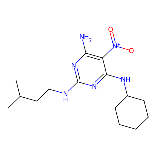N4-cyclohexyl-N2-(3-methylbutyl)-5-nitropyrimidine-2,4,6-triamine structure