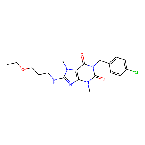 1-(4-chlorobenzyl)-8-((3-ethoxypropyl)amino)-3,7-dimethyl-1H-purine-2,6(3H,7H)-dione structure