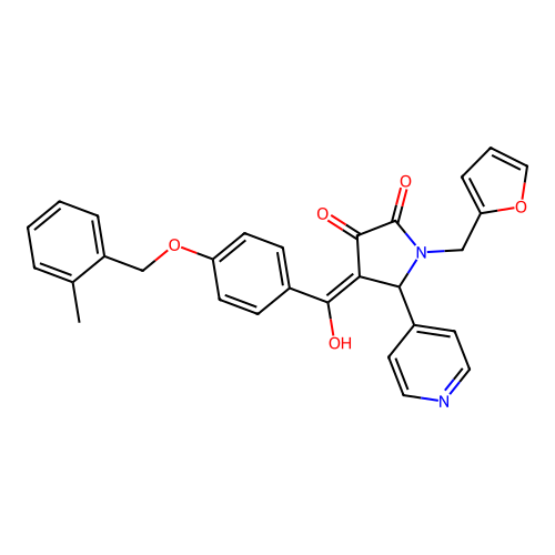 (4E)-1-(furan-2-ylmethyl)-4-[hydroxy-[4-[(2-methylphenyl)methoxy]phenyl]methylidene]-5-pyridin-4-ylpyrrolidine-2,3-dione structure