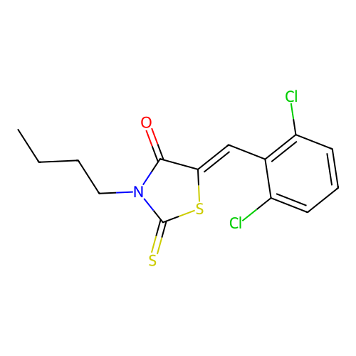 (5Z)-3-butyl-5-(2,6-dichlorobenzylidene)-2-thioxo-1,3-thiazolidin-4-one structure