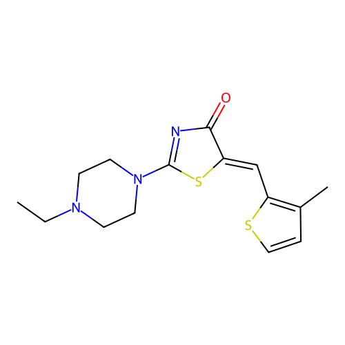 (5Z)-2-(4-ethylpiperazin-1-yl)-5-[(3-methylthiophen-2-yl)methylidene]-1,3-thiazol-4(5H)-one structure