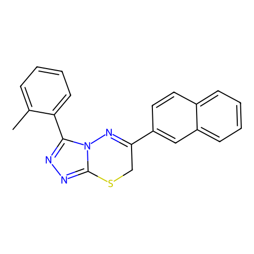 3-(2-methylphenyl)-6-(naphthalen-2-yl)-7H-[1,2,4]triazolo[3,4-b][1,3,4]thiadiazine structure