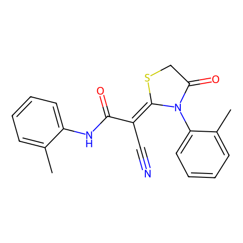 (Z)-2-cyano-2-(4-oxo-3-(o-tolyl)thiazolidin-2-ylidene)-N-(o-tolyl)acetamide structure