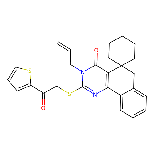 2-(2-oxo-2-thiophen-2-ylethyl)sulfanyl-3-prop-2-enylspiro[6H-benzo[h]quinazoline-5,1'-cyclohexane]-4-one structure