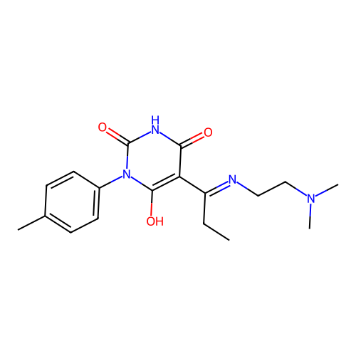 5-[1-(2-dimethylaminoethylamino)propylidene]-1-(4-methylphenyl)-1,3-diazinane-2,4,6-trione structure