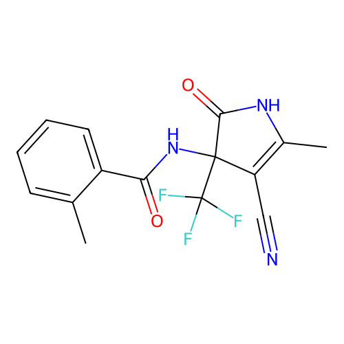 N-[4-cyano-5-methyl-2-oxo-3-(trifluoromethyl)-1H-pyrrol-3-yl]-2-methylbenzamide structure