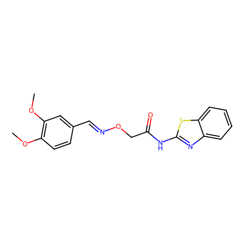N-(1,3-benzothiazol-2-yl)-2-[(E)-(3,4-dimethoxyphenyl)methylideneamino]oxyacetamide structure