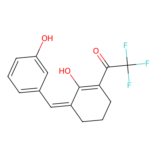 (2Z,6Z)-2-(3-hydroxybenzylidene)-6-(2,2,2-trifluoro-1-hydroxyethylidene)cyclohexanone structure
