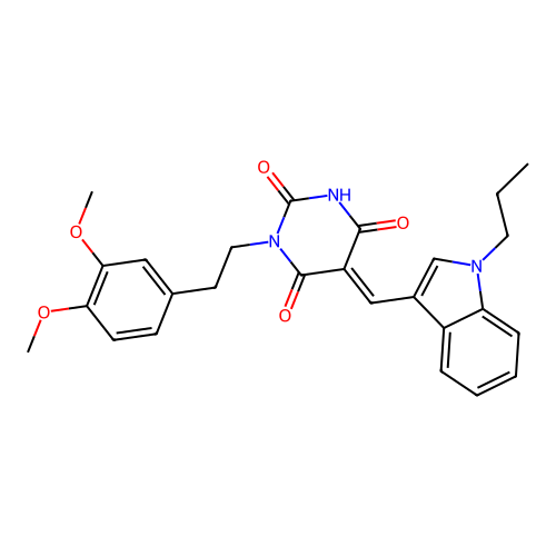 (5E)-1-[2-(3,4-dimethoxyphenyl)ethyl]-5-[(1-propylindol-3-yl)methylidene]-1,3-diazinane-2,4,6-trione structure