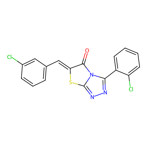 (Z)-6-(3-chlorobenzylidene)-3-(2-chlorophenyl)thiazolo[2,3-c][1,2,4]triazol-5(6H)-one structure