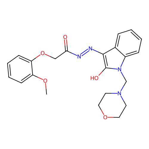 (Z)-2-(2-methoxyphenoxy)-N'-(1-(morpholinomethyl)-2-oxoindolin-3-ylidene)acetohydrazide structure