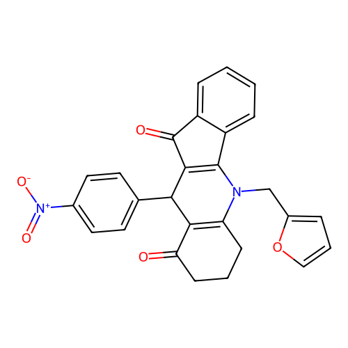 5-(furan-2-ylmethyl)-10-(4-nitrophenyl)-6,7,8,10-tetrahydro-5H-indeno[1,2-b]quinoline-9,11-dione structure