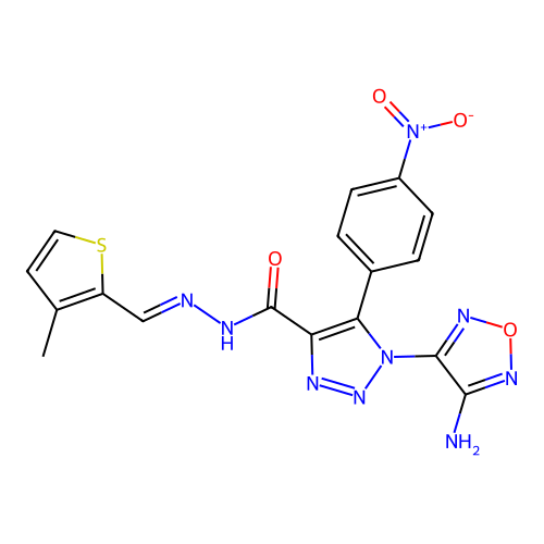 (E)-1-(4-amino-1,2,5-oxadiazol-3-yl)-N'-((3-methylthiophen-2-yl)methylene)-5-(4-nitrophenyl)-1H-1,2,3-triazole-4-carbohydrazide structure