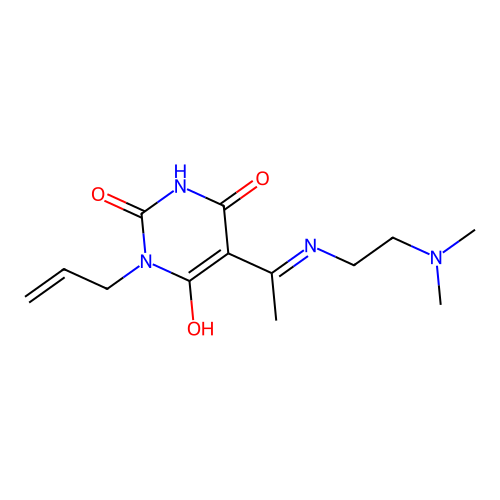 5-[1-(2-dimethylaminoethylamino)ethylidene]-1-prop-2-enyl-1,3-diazinane-2,4,6-trione structure