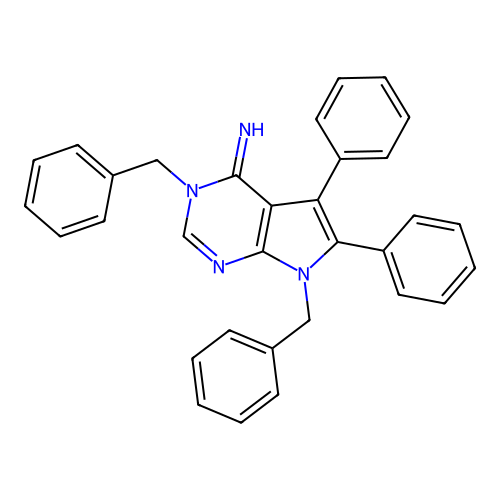3,7-dibenzyl-5,6-diphenyl-3,7-dihydro-4H-pyrrolo[2,3-d]pyrimidin-4-imine structure