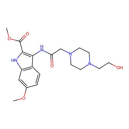 Methyl 3-[[2-[4-(2-hydroxyethyl)piperazin-1-yl]acetyl]amino]-6-methoxy-1H-indole-2-carboxylate structure