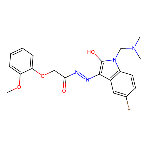 (Z)-N'-(5-bromo-1-((dimethylamino)methyl)-2-oxoindolin-3-ylidene)-2-(2-methoxyphenoxy)acetohydrazide structure