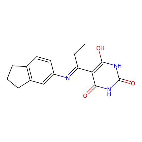 (5E)-5-[1-(2,3-dihydro-1H-inden-5-ylamino)propylidene]-2,6-dihydroxypyrimidin-4(5H)-one structure