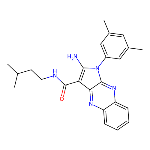 2-amino-1-(3,5-dimethylphenyl)-N-(3-methylbutyl)pyrrolo[3,2-b]quinoxaline-3-carboxamide structure
