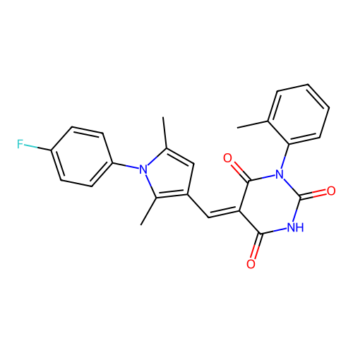 (5Z)-5-[[1-(4-fluorophenyl)-2,5-dimethylpyrrol-3-yl]methylidene]-1-(2-methylphenyl)-1,3-diazinane-2,4,6-trione structure