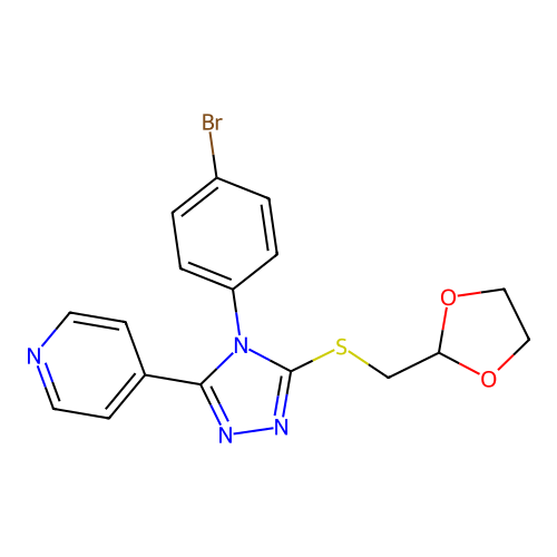 4-[4-(4-bromophenyl)-5-(1,3-dioxolan-2-ylmethylsulfanyl)-1,2,4-triazol-3-yl]pyridine structure