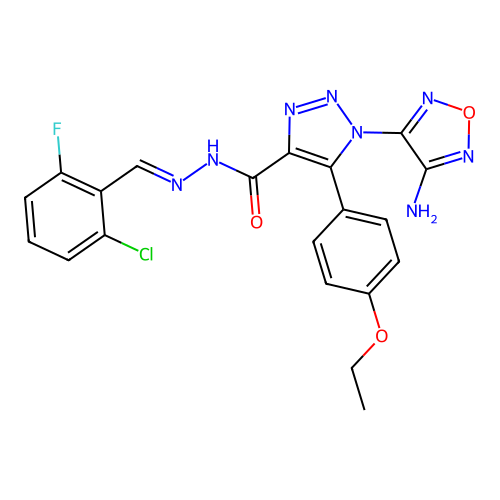 (E)-1-(4-amino-1,2,5-oxadiazol-3-yl)-N'-(2-chloro-6-fluorobenzylidene)-5-(4-ethoxyphenyl)-1H-1,2,3-triazole-4-carbohydrazide structure